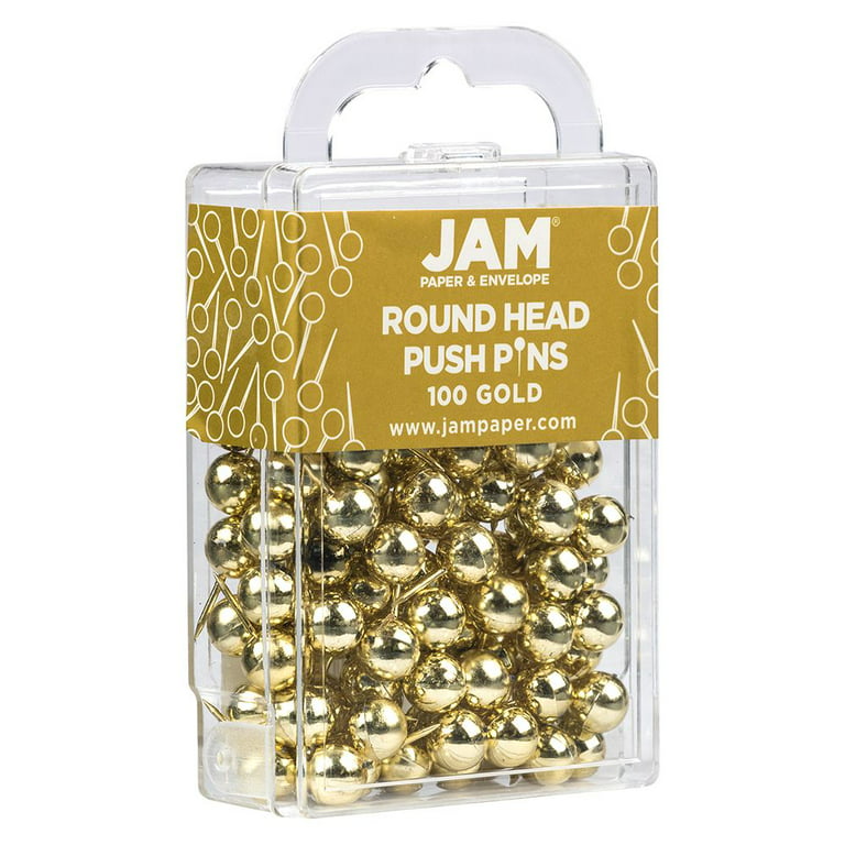 JAM Paper & Envelope Push Pins, Gold, Standard Size, 1 inch, 100