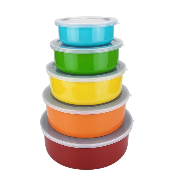 Juego de 5 cuencos de acero inoxidable para cocina, con tapa hermética, redondos y de colores