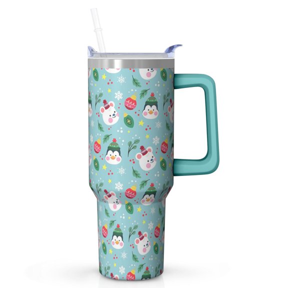 40oz Snowflakes Christmas Tumbler with Lid Straw Stainless Steel Insulated Cup Gifts for Holiday Travel
