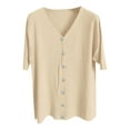 thumbnail image 4 of Breezora Women's V Neck Knit Cardigan Short Sleeve Loose Fit Lightweight Cover Up Casual Summer Beach Wear L Size Beige, 4 of 4