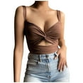 thumbnail image 2 of Brown Camisole For Women's Summer Deep V Neck Vest Kink Elastic Lace Up Sleeveless Halter Top, 2 of 6