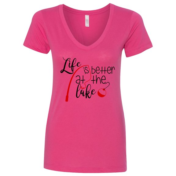 Inktastic Life is Better at the Lake Fishing Pole with Bobber Women's V-Neck T-Shirt