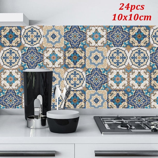 Autocollants carreaux rectangulaires 4 pièces motif rose pour crédence cuisine et salle de bain PAPIER PEINT - Bricolage