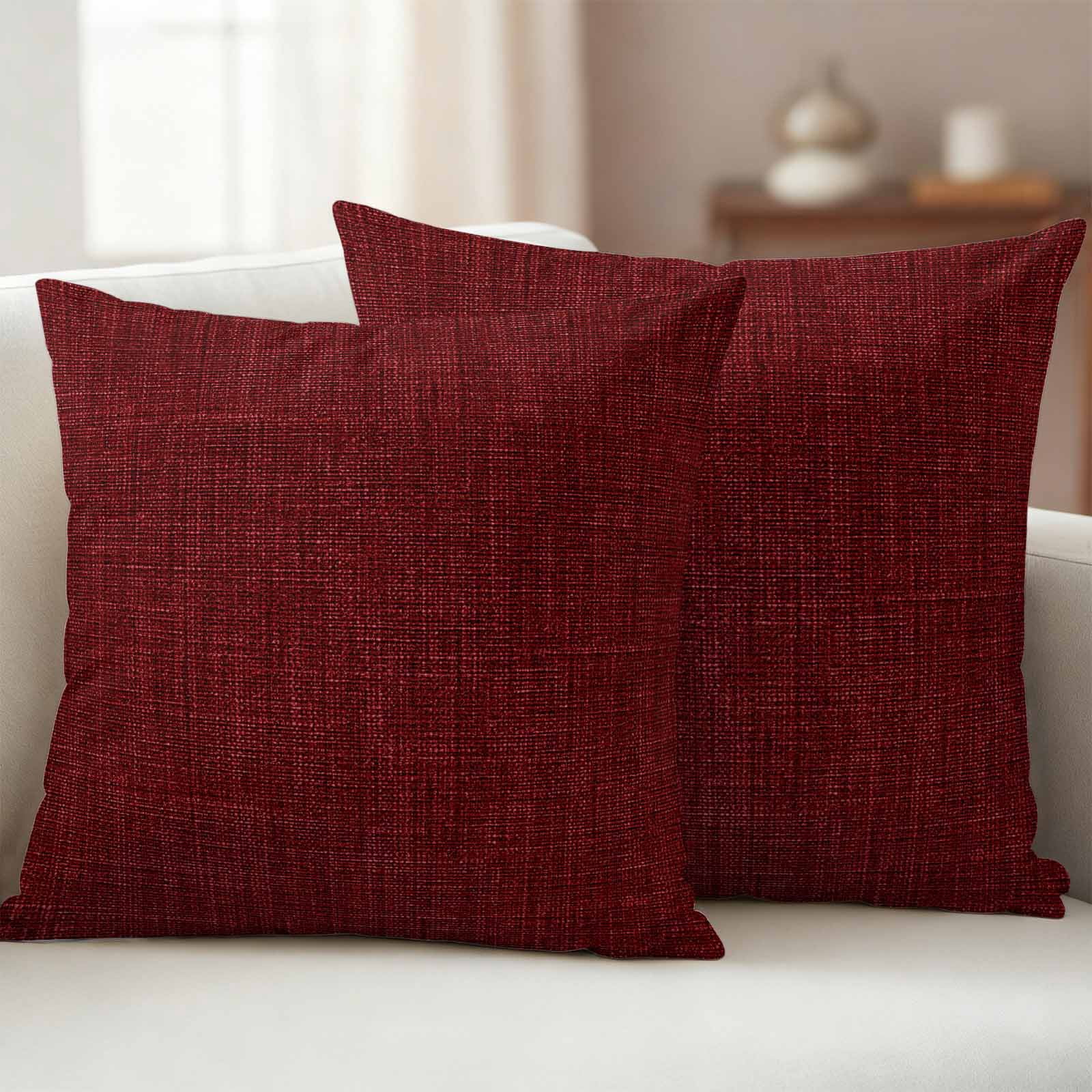 Waterproof Throw Pillow Covers 16x16 Set of 2, Classic Solid Dark Red Outdoor Pillowcases with Invisible Zipper, Vintage Monochrome Decorative Cushion Covers for Patio Garden Sofa Couch Balcony