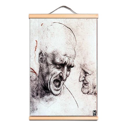 Study of a screaming male head Famous Vintage Oil Painting - Leonardo da Vinci Antique Hanging Canvas Print Art Scroll Painting Wall Art Banner For Living Room Office Christ Church Home Decor