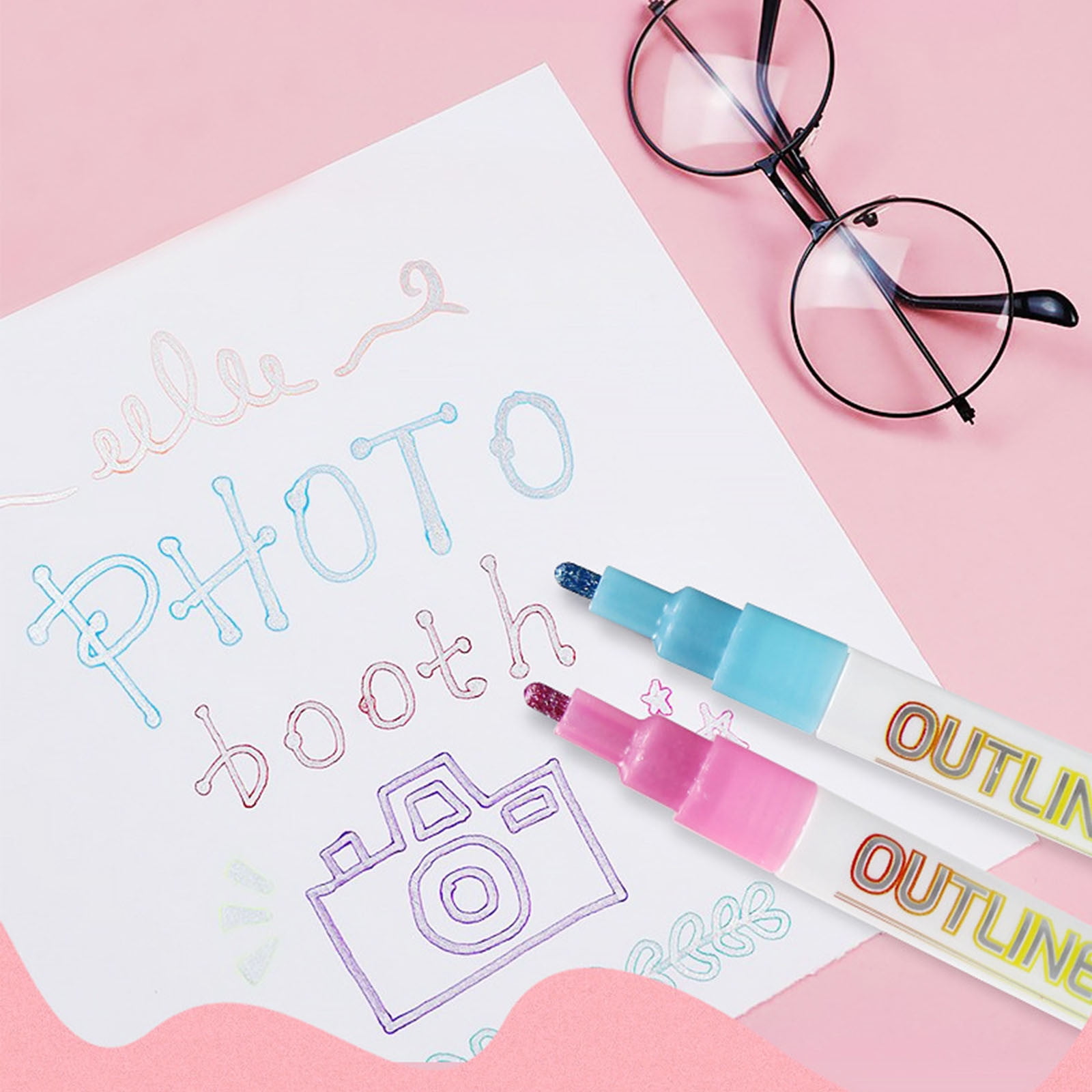 Weloille Double Line Outline Pens, 12 Colors Self-outline Metallic Markers, Shimmer Pens Set for Christmas Card Writing, Birthday Greeting, DIY Art Crafts