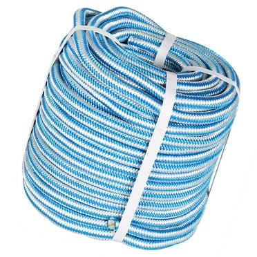 Double Braid Polyester Pulling Rope, 1/2" x 150 FT High Force Polyester Load Arborist Rigging Rope Sailing Line Abrasion Resistant UV Resist White/Blue