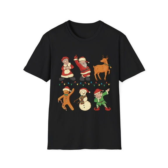 Holiday Dancing Santa Reindeer Snowman Elf Gingerbread Tee