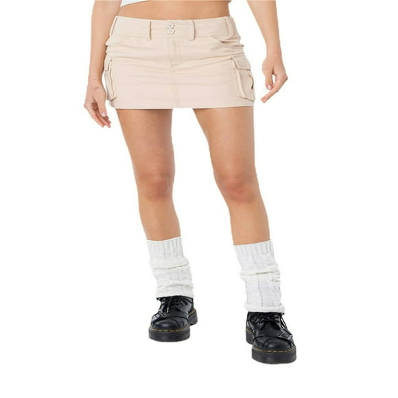 Women Fashion Wild Mini Skirt Solid Color Low Waist Pencil Skirt Summer Casual Cargo Short Skirt with Pockets