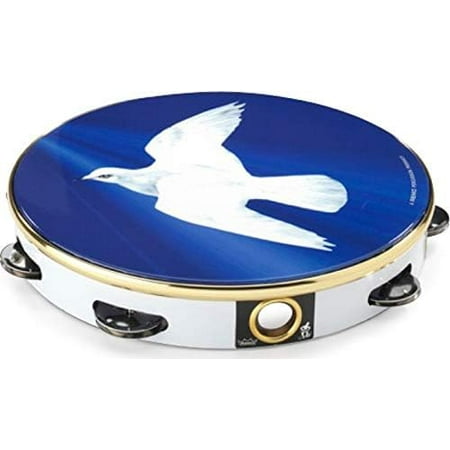 10" praise tambourine with 1 row of jingles, Religious Dove finish