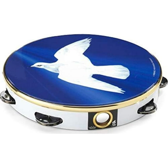 10" praise tambourine with 1 row of jingles, Religious Dove finish