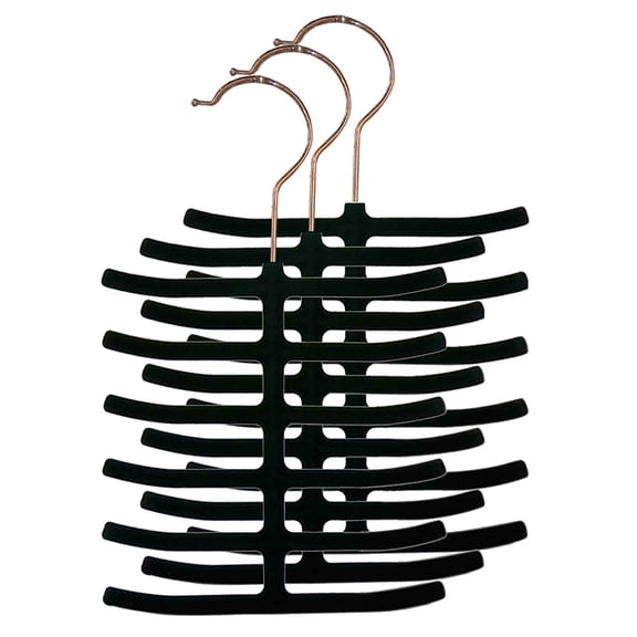 Home Basics 6-Tier Non-Slip Velvet Tie Hangers, 3 Pack, Black