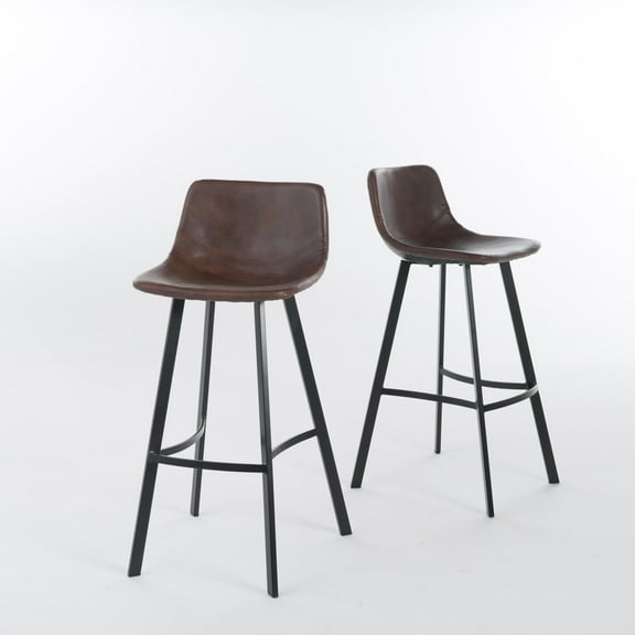 GDF Studio Dex Bar Stool, Brown, Faux Leather, Set of 2
