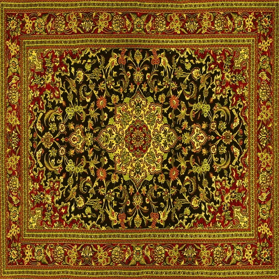 Ahgly Company Indoor Square Medallion Yellow Traditional Area Rugs, 8' Square