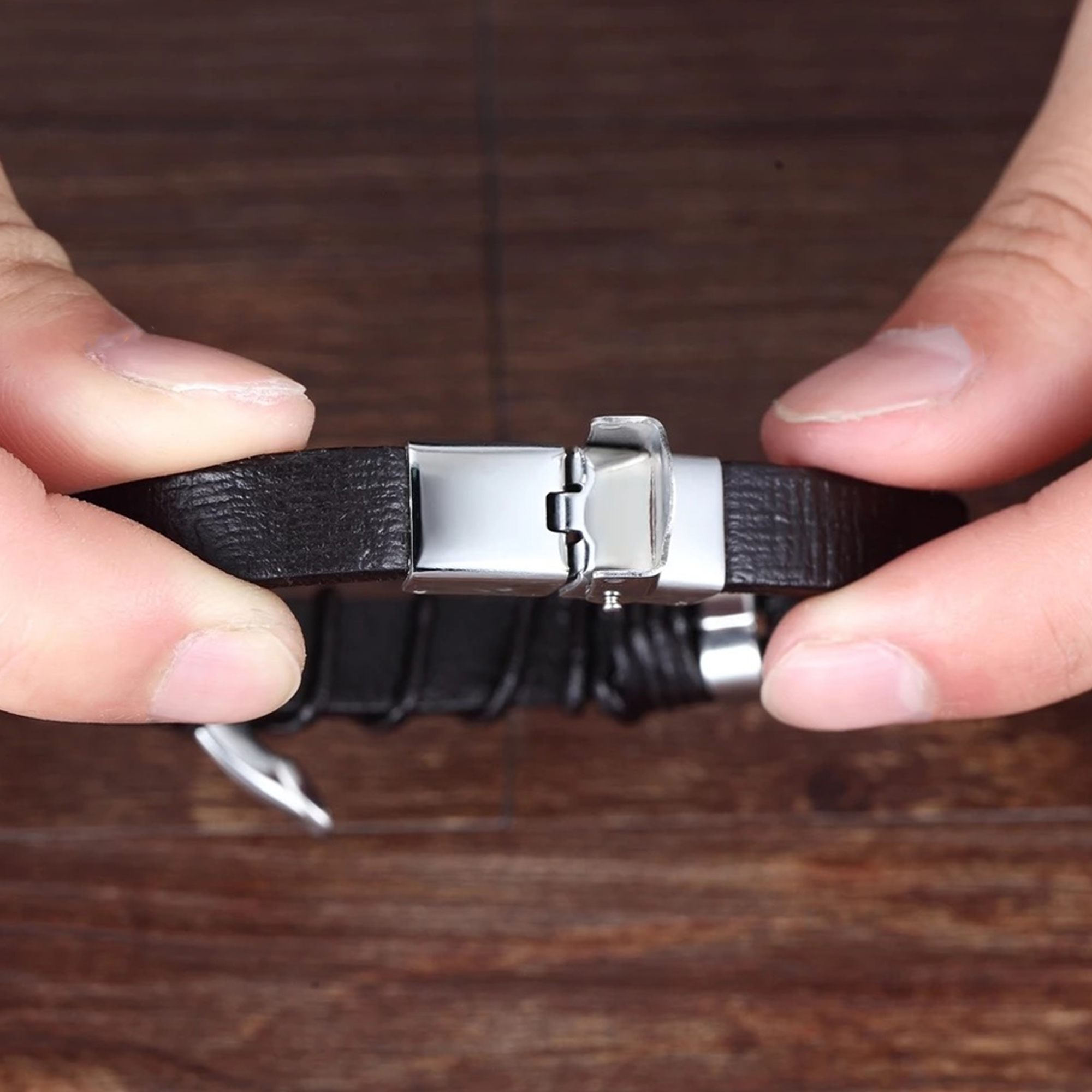 Infinity Leather Bracelet for Men in 3 Lengths, Black, 7.5 in