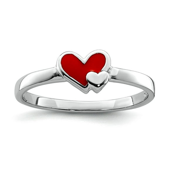 925 Sterling Silver Rhodium Plated Enameled Red Love Heart Ring Size 3 5.25mm Wide Statement Ring