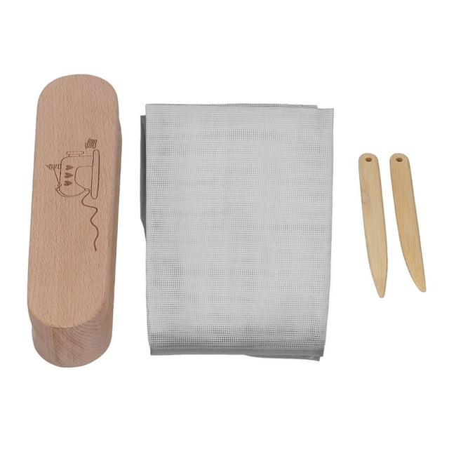Badajo de madera de sastre con bolígrafo de hueso, malla protectora para planchar, badajo de bambú de haya finamente pulido para bordar