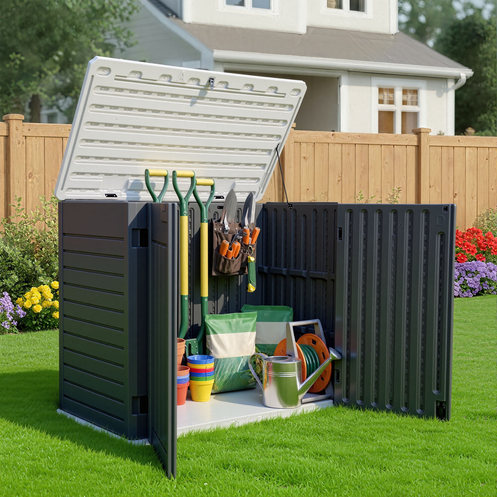 Uforic 35 Cu Ft Weatherproof Resin Outdoor Storage Shed, Lockable for Garden Tools, Easy Assembly, Black