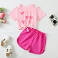 thumbnail image 2 of Little Girls Clothes 6T Girls Outfits 6T Girls Short Sleeve Heart Print Top Shorts 2PCS Summer Clothing Set Pink, 2 of 8