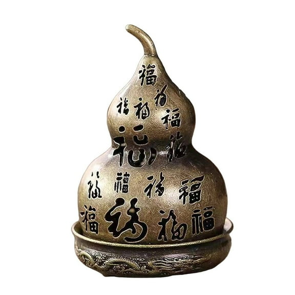 Feng Shui Brass Gourd Statue for Good Luck and Prosperity, Decorative Chinese Wu Lou Ornament for Home or Office, Vintage Style Gift