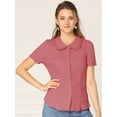 thumbnail image 2 of Camisa de Manga Corta Allegra K con Botones y cuello Peter Pan Rosa Sandía M, 2 of 6