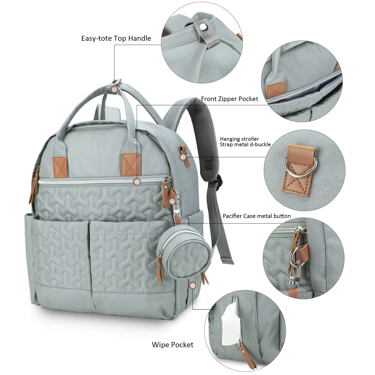 Diaper Bag Backpack with Pacifier Holder Smart Mommy Bag Stroller Organizer with Insulated Pocket&Stroller Strap