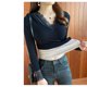 thumbnail image 5 of sweethay Ropa interior de calefacción Ropa de invierno Blusa con cuello en V de encaje Camiseta Lencería de fondo delgada Camiseta interior de manga Camisetas sin mangas Caqui sweethay AP013792-04, 5 of 6