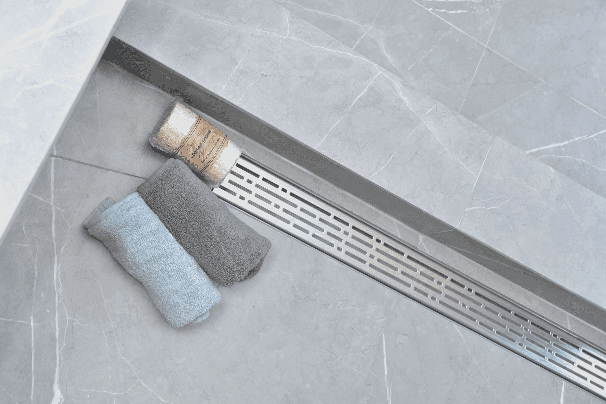 SereneDrains 304 Stainless Steel Brushed Nickel Linear Shower Drain Kit Broken Lane Linear Shower Drains for Tile Floor Long Hair Catcher Strainer Grate Cover Bathroom