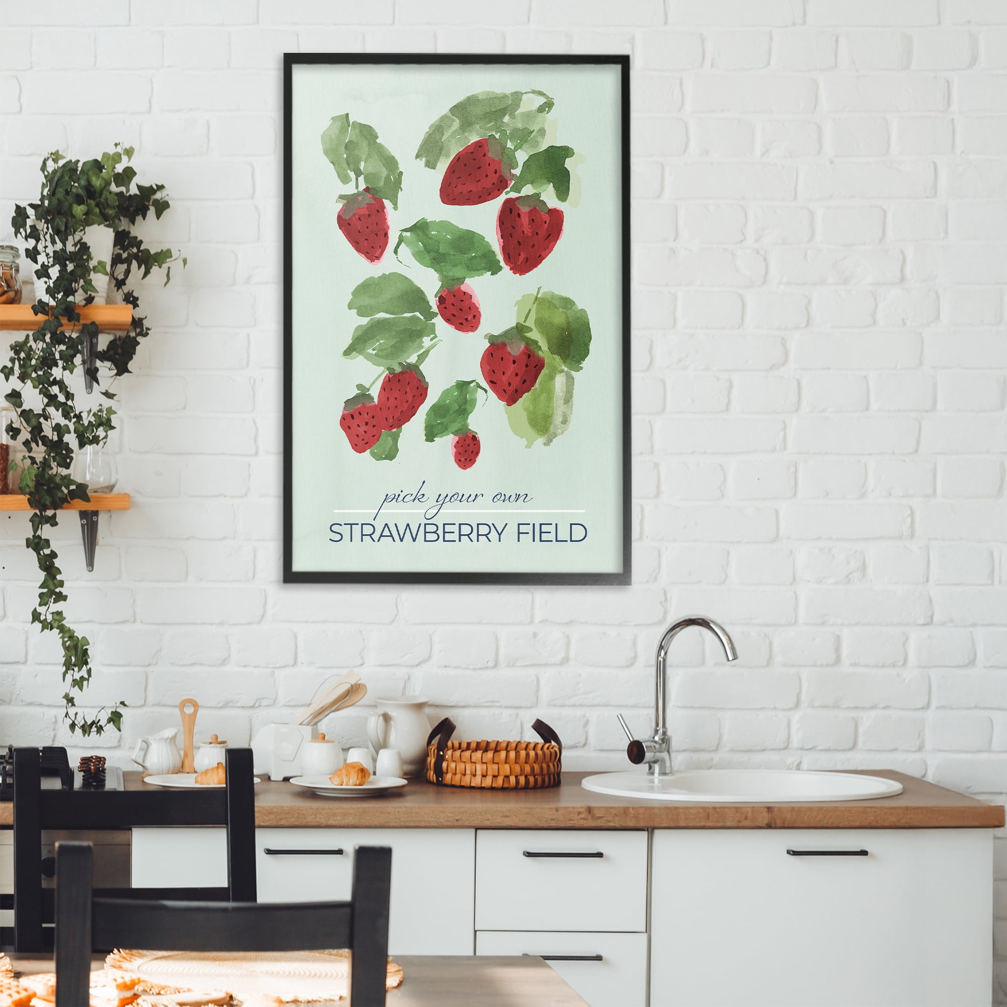 Stupell Industries Strawberry Field Pick Your Own Black Framed Giclee Art, design by Lucille Price