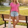 thumbnail image 4 of JULMCOMO Breast Cancer Awareness Shirts for Women I WON Pink Ribbon American Flag Gingham Cuff V Neck Graphic Tees Breast Cancer Loose Casual T Shirts Pink XL, 4 of 7