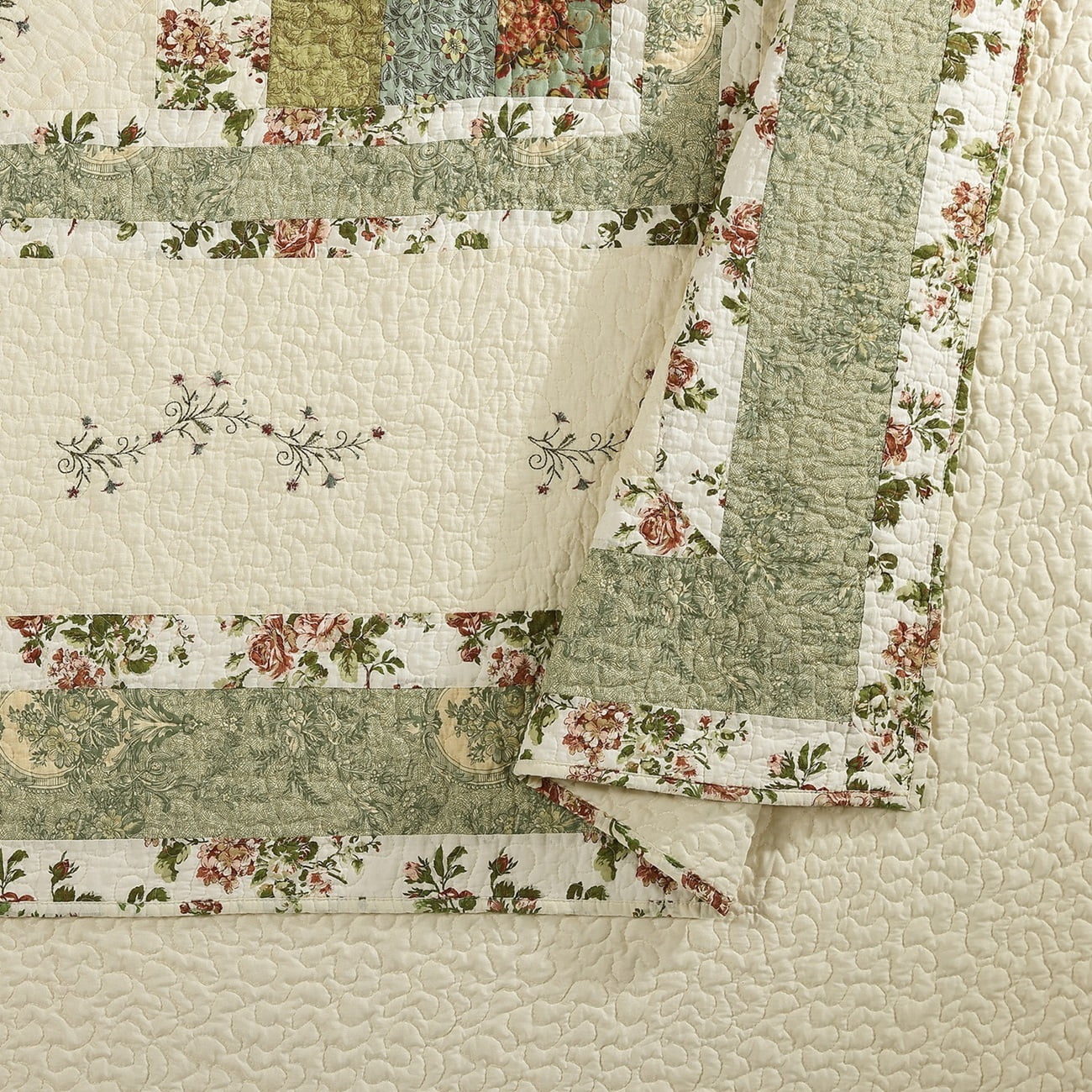 Modern Heirloom Olivia Green 3-Piece Quilt Set, Full/Queen