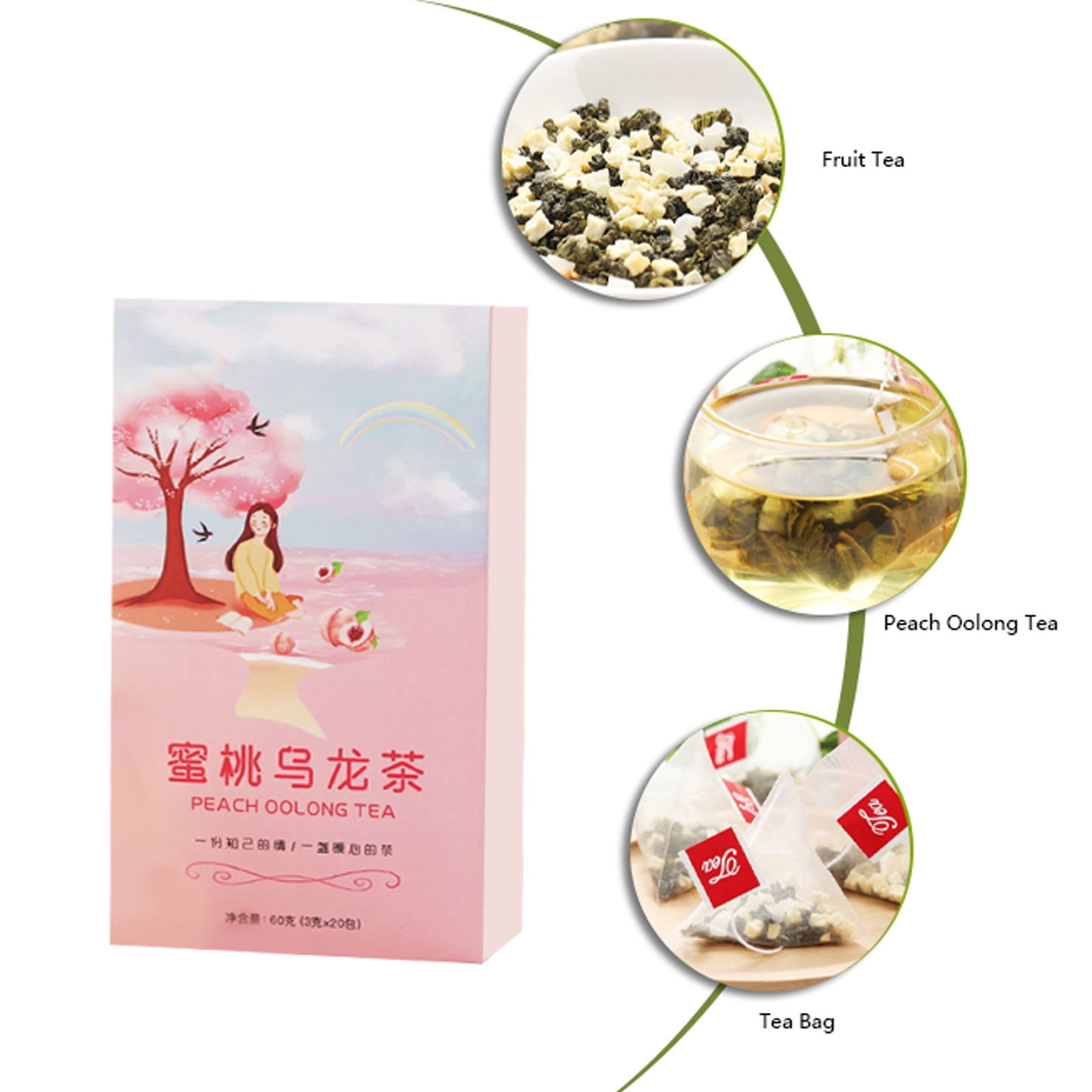 Peach Flavored Oolong Tea, 2.1oz 20 Count Natural Material Fruit Tea