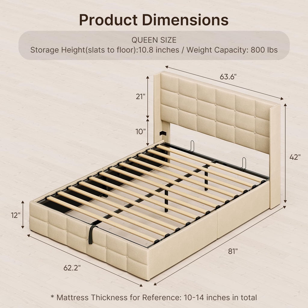 Aiho 3 Pieces Bedroom Furniture Set, Includes Queen Lift Up Storage Bed, Nightstands Set of 2 - White