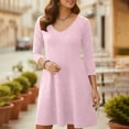 thumbnail image 6 of Casual Winter Dresses for Women New Women's V-Neck Solid-Color Casual Long-Sleeved Pocket Short Dress Style B-47 Pinky XXL, 6 of 9