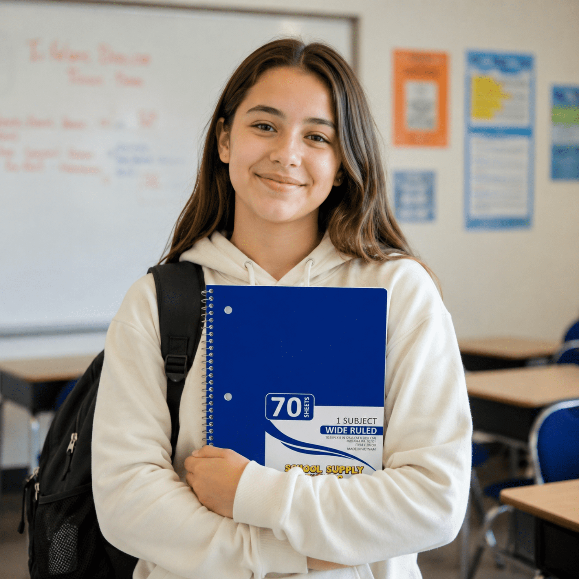 School Supply Boxes | (Blue) Wide-Ruled 1 Subject Notebooks | 24 Pack | 10.5 IN x 8 IN (70 Sheets) Notebooks for School, Work & Office