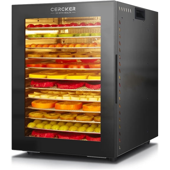 Cercker Food-Dehydrator Machine 12 Stainless Steel Trays,1000W Meat Dehydrator for Jerky Home Use,10.9ft² Large Capacity Food Dryer Machine with 24H & 190℉ Dryer for Food Herb Beef Jerky Maker(Black)