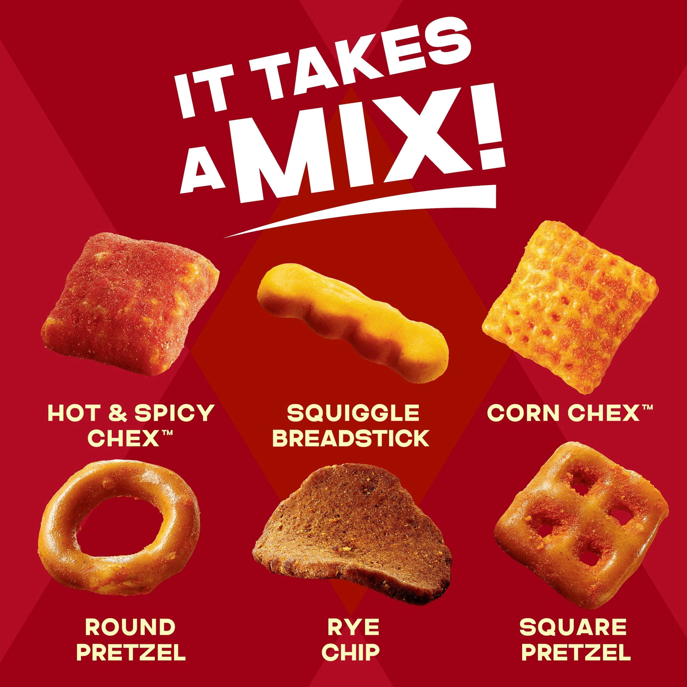 (2 pack) Chex Mix Hot and Spicy Snack Mix, Savory Snack Bag, Family Size, 13.5 oz