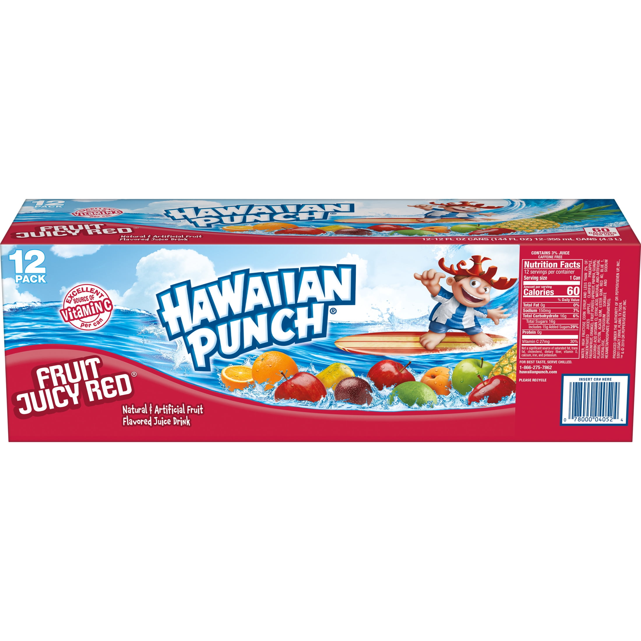 Hawaiian Punch Fruit Juicy Red Juice, 12 fl oz, 12 Count Cans