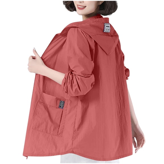QSAWXQZ Women's UPF 50 Sun Protection Hooded Windbreaker Jacket Lightweight Packable Long Sleeve Casual Outdoor UV Proof Breathable Coat with Pockets 4XL