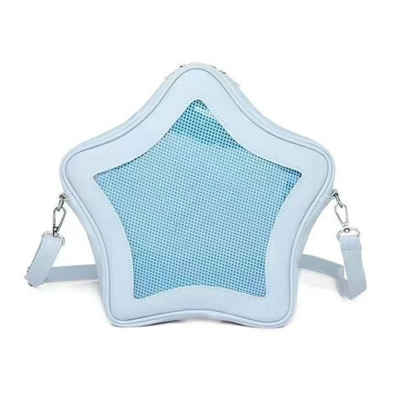 URTERYSER Aesthetic Cute Star Shape Crossbody Bag Clear Pocket Pin Display Itabag PU Leather Casual Shoulder Handbag for Women Blue