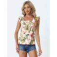 thumbnail image 3 of Camiseta Sin Mangas Con Cuello Cuadrado Y Volantes Estampado Tropical Para Mujer Blanco rosa S, 3 of 5