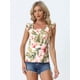 thumbnail image 3 of Camiseta Sin Mangas Con Cuello Cuadrado Y Volantes Estampado Tropical Para Mujer Blanco rosa S, 3 of 5