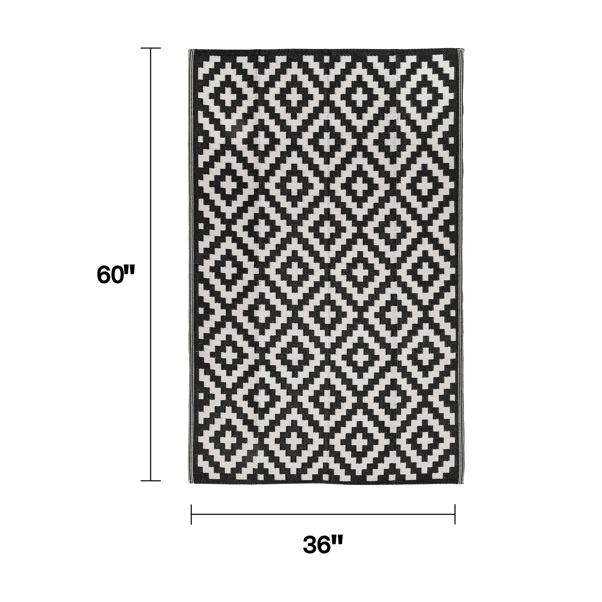 FH Home Outdoor Rug - Reversible - Indoor Use, Kids Room, Mudroom - Stain Resistant, Easy to Clean Weather Resistant Floor Mats - Aztec - Black/White (3 ft x 5 ft)