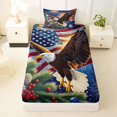 thumbnail image 3 of Manfei Bald Eagle Us Flag Twin Sheets,Patriotic Holiday Firework Bedding,Blue Brown Green,3 Pieces,1 Fitted Sheet and 1 Pillowcase, 3 of 6