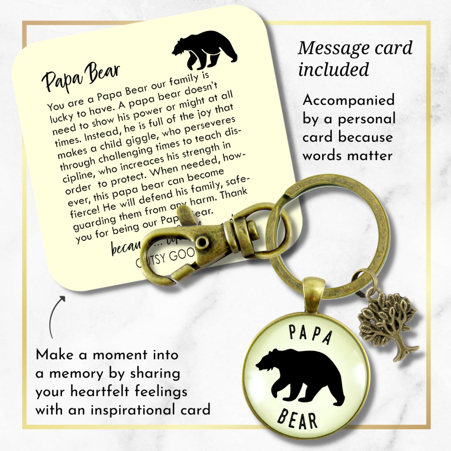Papa Bear Gutsy Goodness Bronze Keychain Fathers Rustic Key Ring Gift Expectant Dad Father Grandpa