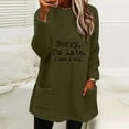 thumbnail image 2 of lcziwo Womens Sherpa Pullover Fuzzy Fleece Sweatshirts Oversized Letter Graphic Crewneck Tunic Sweatshirt Loose Comfy Loungewear Tops with Pockets Sales of the Day Army Green S, 2 of 5