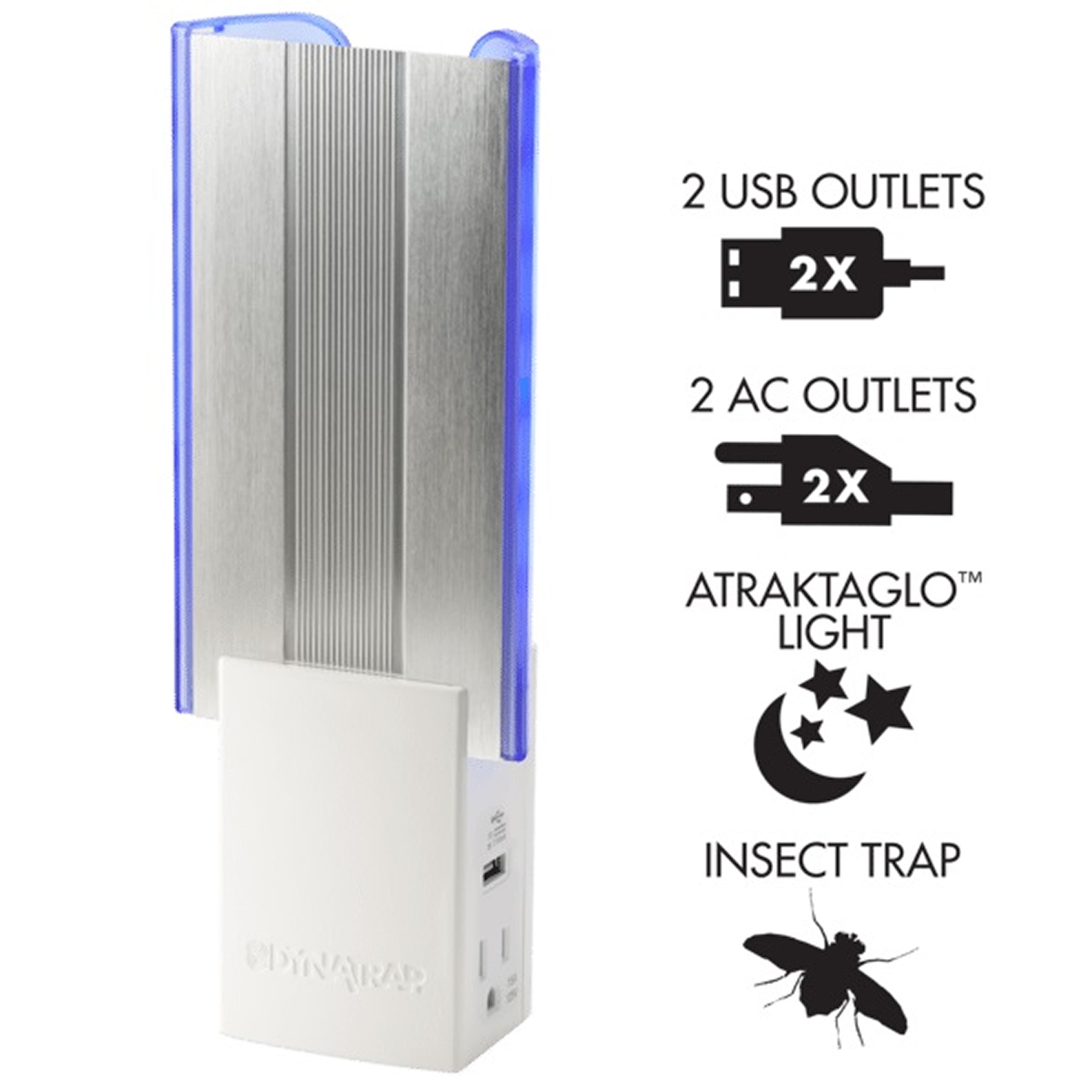 Dynatrap Aktrakta Flylight White Indoor Insect Trap with 2 AC Outlets & USB Ports