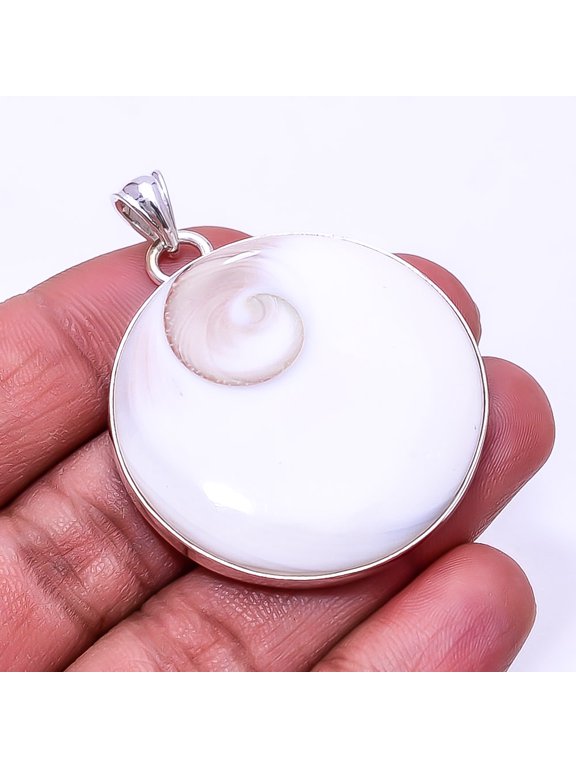 Shiva Eye Shell-Turkey 925 Sterling Silver Pendant 1.95", Off White Shiva Eye Shell Pendant P_9362_373_45