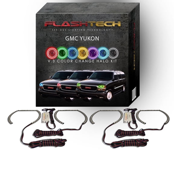 Flashtech RGB Multi Color Changing LED Halo Ring kit for 2000-2006 GMC Yukon Headlights