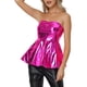 thumbnail image 4 of Top sin mangas INSPIRE CHIC para mujeres, blusa peplum brillante metálica para fiestas y clubes, color rojo rosa, 4 of 5